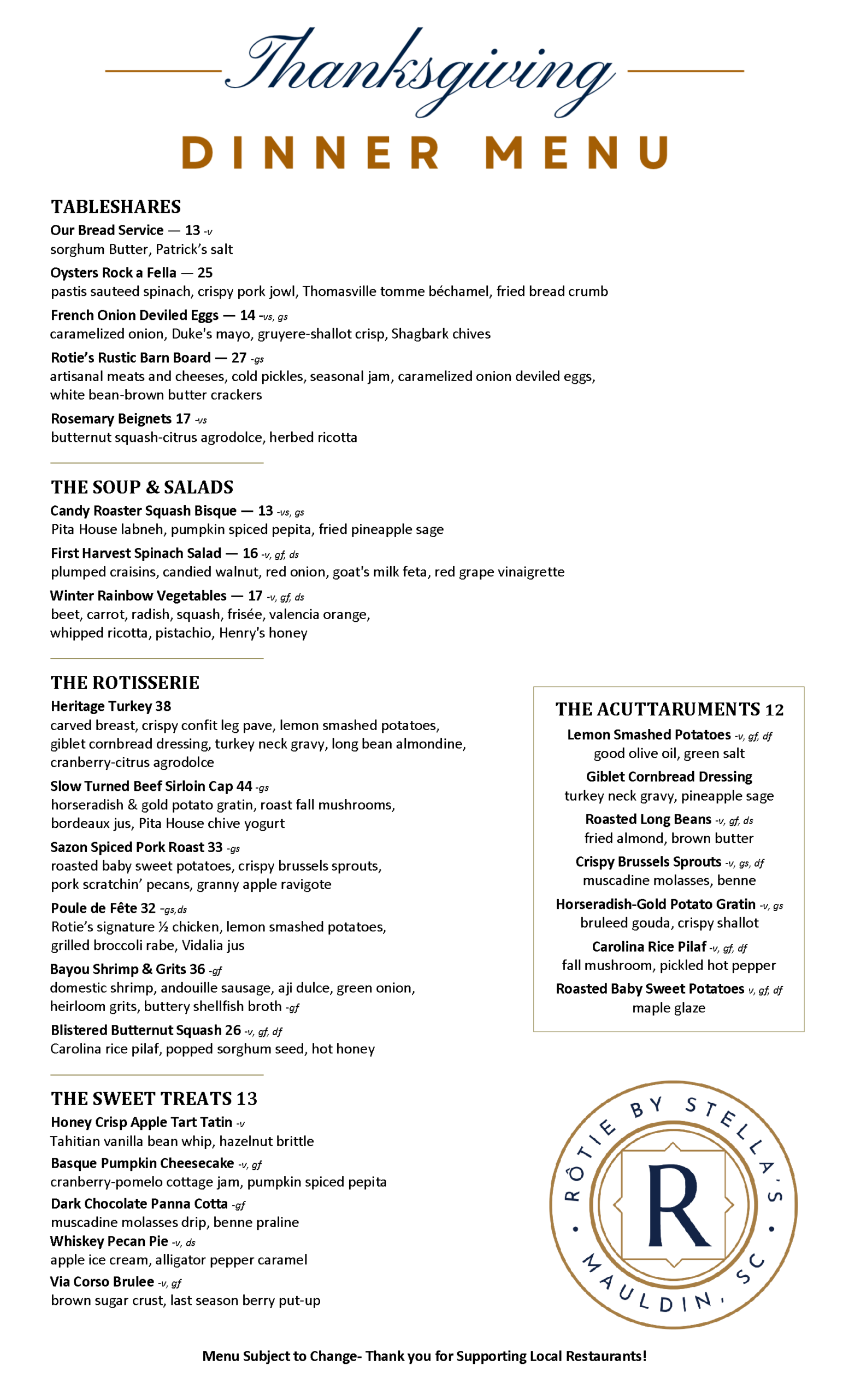 Thanksgiving Dinner Menu